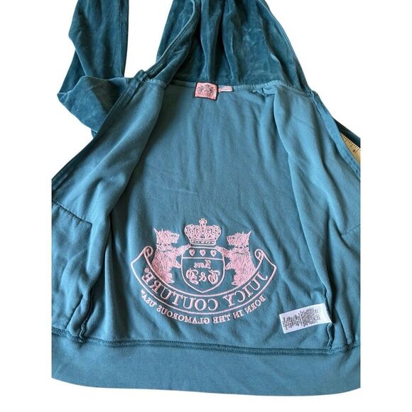 Juicy Couture Y2K Velour Hooded Full Zip Teal Jacket size S - Picture 9 of 10
